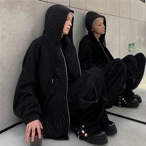 2025新款复古美式满天星开衫连帽卫衣JK90-P78图片