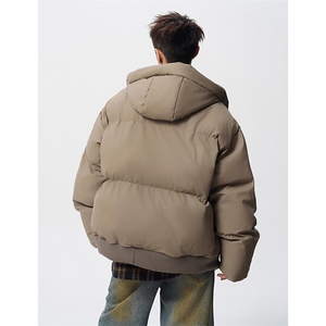 现货5W件冬季三防重磅boxy短款羽绒连帽PU皮棉衣外套防风加厚棉服图片