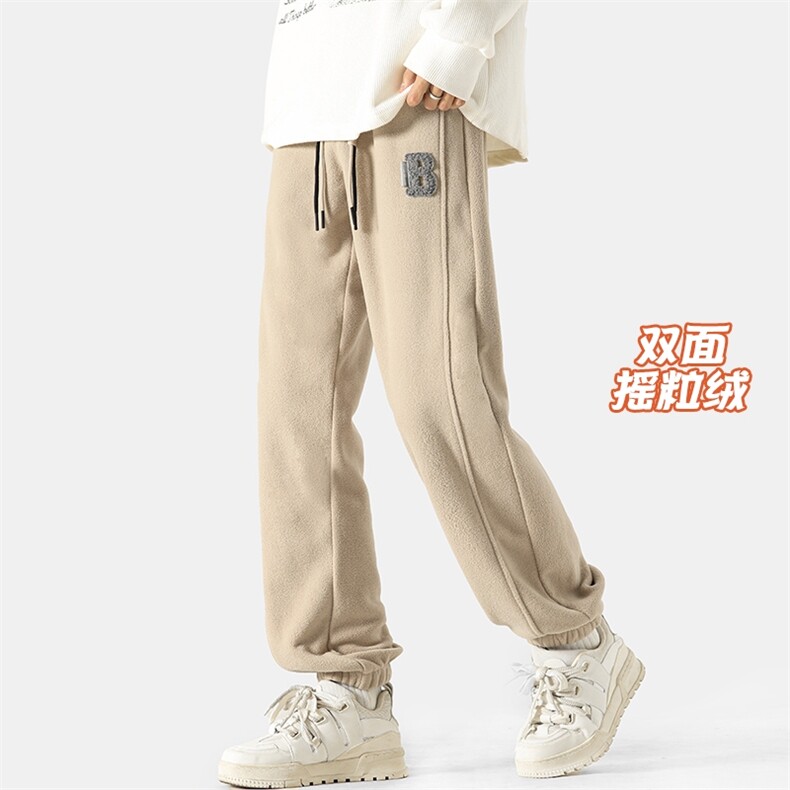 特P40无差价秋冬双面摇粒绒毛巾绣字母束脚卫裤男大码保暖裤K1228图片