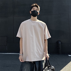得物抖音高品质260克重磅宽松纯棉纯色双纱牛角插肩袖短袖T恤DT22，男装T恤，电商A486