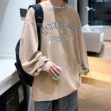 抖音供货、秋季现货水洗棉宽松版重磅长袖T恤D223A-ST237-特P38，男装T恤，电商019-1