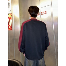 拼接V领宽松套头个性上衣复古美式运动风撞色卫衣HY710TP38，男装卫衣，电商A102B