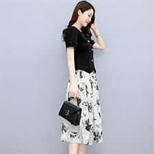 不规则短袖T韩版新款设计感显瘦修身V领套装，女装套装/套裙，布芭啦