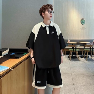 夏季套装男士韩版潮流短袖POLO衫帅气2024拼色ins两件套W5830-P52图片