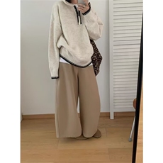 H2310-P63欧洲站2025秋冬新款女潮懒散风宽松颗粒绒半拉链连帽，男装卫衣，电商B323A