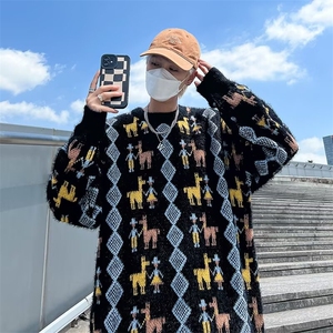 针织衫男女韩版潮流提花帅气百搭2025冬季ins新款毛衣MZ738-P53图片