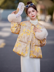 90绒。2025年冬季新中式狐狸真毛袖口拼接羽绒服外套女图片