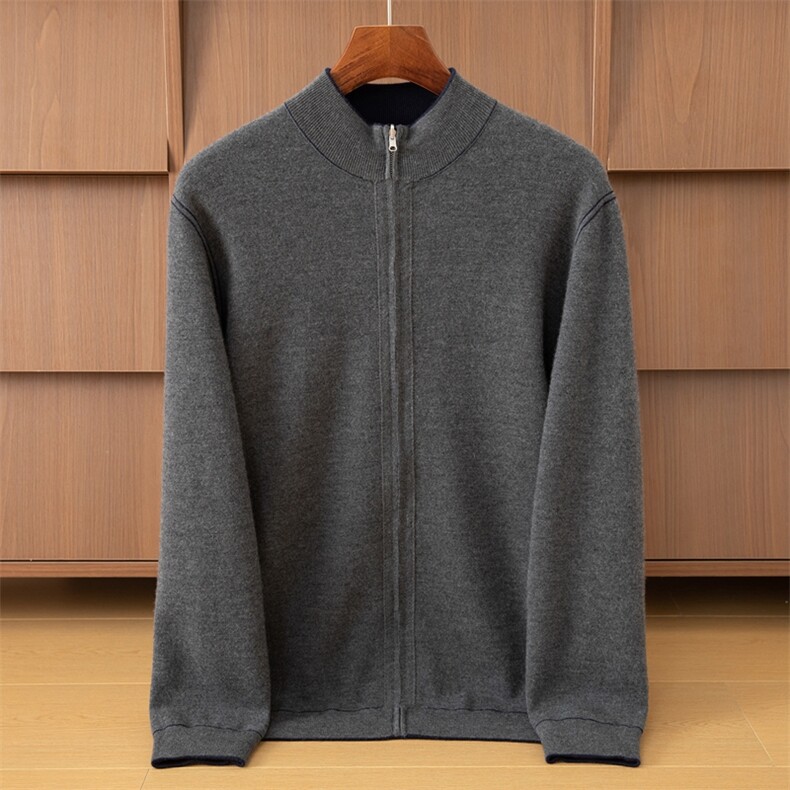 2025年秋季长袖时尚百搭通勤拉链开衫，男装羊绒开衫，米亚康羊绒