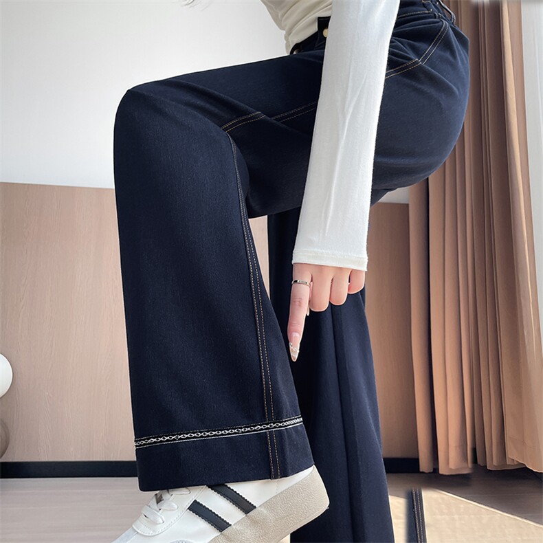 丹宁深蓝阔腿牛仔裤新款秋冬高腰显瘦垂感直筒宽松拖地长裤,女装休闲裤,云美莎专业女裤-全店现货