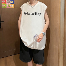 直播品质美式宽松纯棉背心无袖t恤短裤大码两件套套装TZ10-P58，男装T恤，电商A486