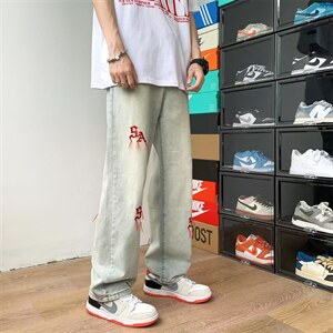 裤子男高街ins潮牌vibe美式牛仔裤女宽松直筒刺绣街头风N9305-P40图片