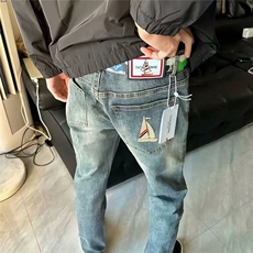 网红同款TB帆船刺绣牛仔裤男休闲气质潮牌流行小脚修身直筒长裤子，男装牛仔裤，星座506A