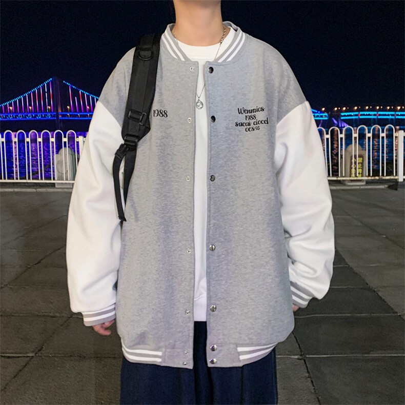 Y9907P30港风外景港风卫衣秋季字母数字印花拼色棒球领开衫,男装卫衣,电商A026-1