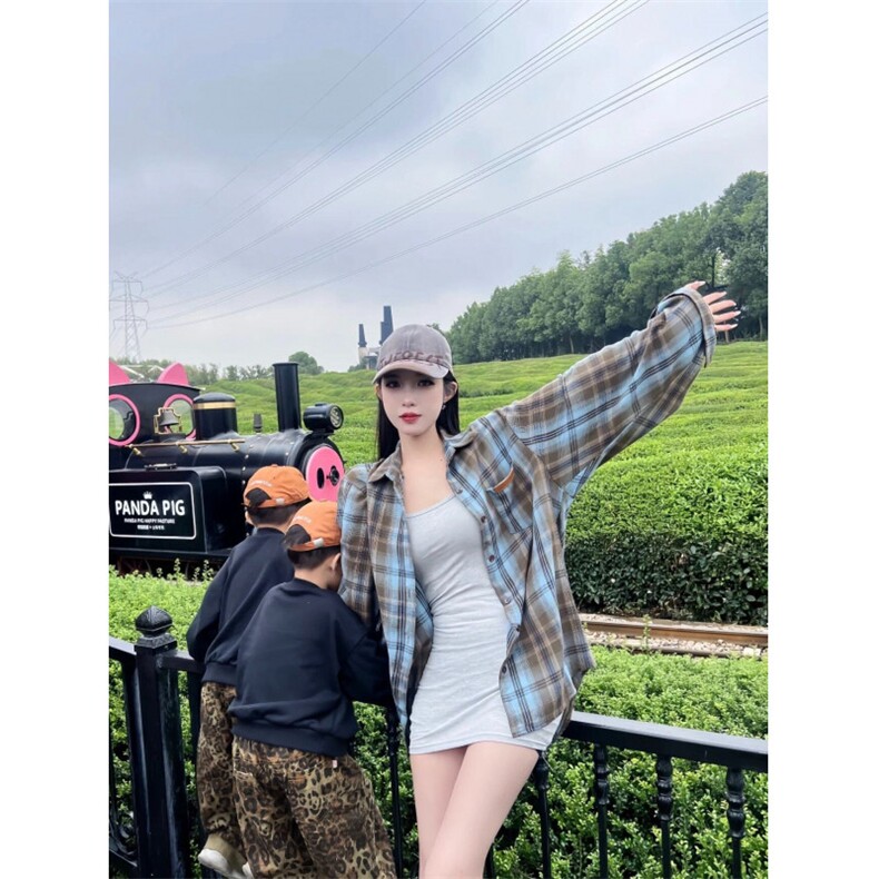 TC536-P45复古格子衬衫新款薄款设计感小众宽松长袖衬衣，女装衬衫，星座617A-2