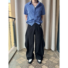 逃离光复南皇家蓝色格纹抽绳短袖衬衫男女短款miu上衣CY1206-P34，男装T恤，星座412-3