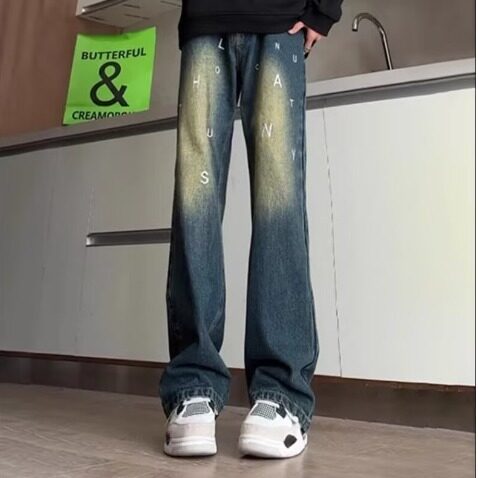 水洗牛仔裤男夏季薄款宽松复古韩版阔腿裤高街痞帅老爹长裤子2025,男装牛仔裤,星座506A