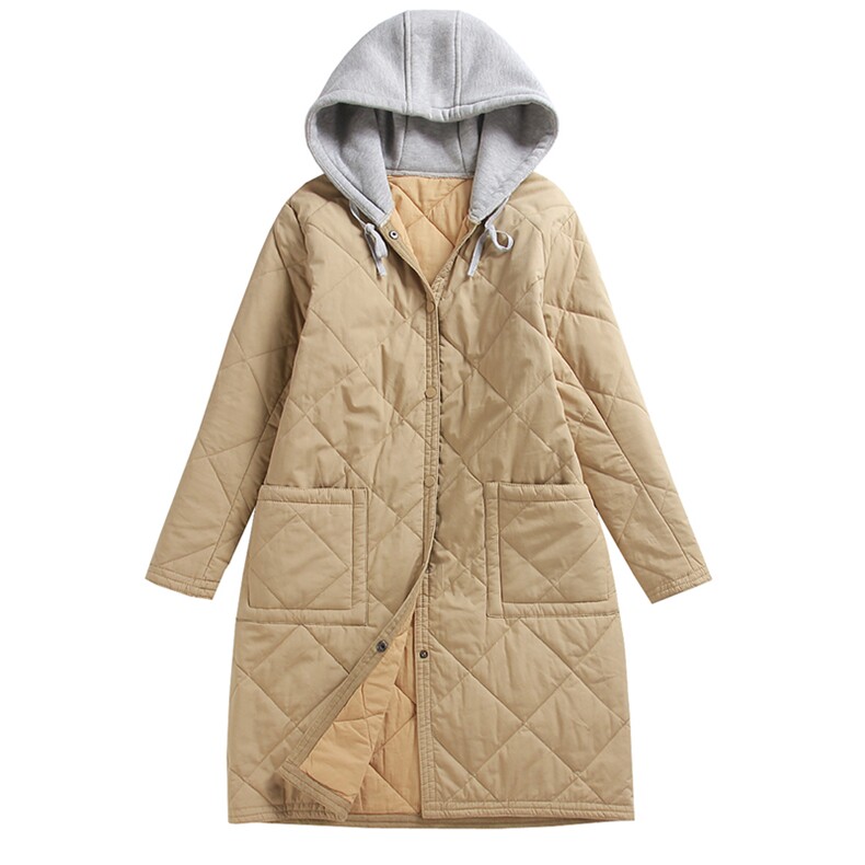 2021冬装新款中长款连帽菱形棉衣,女装棉衣/棉服,小林双子