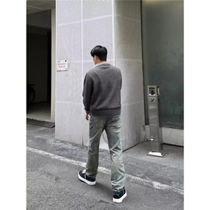 灰色POLO领卫衣男女春秋2025新款学院风假两件拼接条纹衬衫毛衣图片
