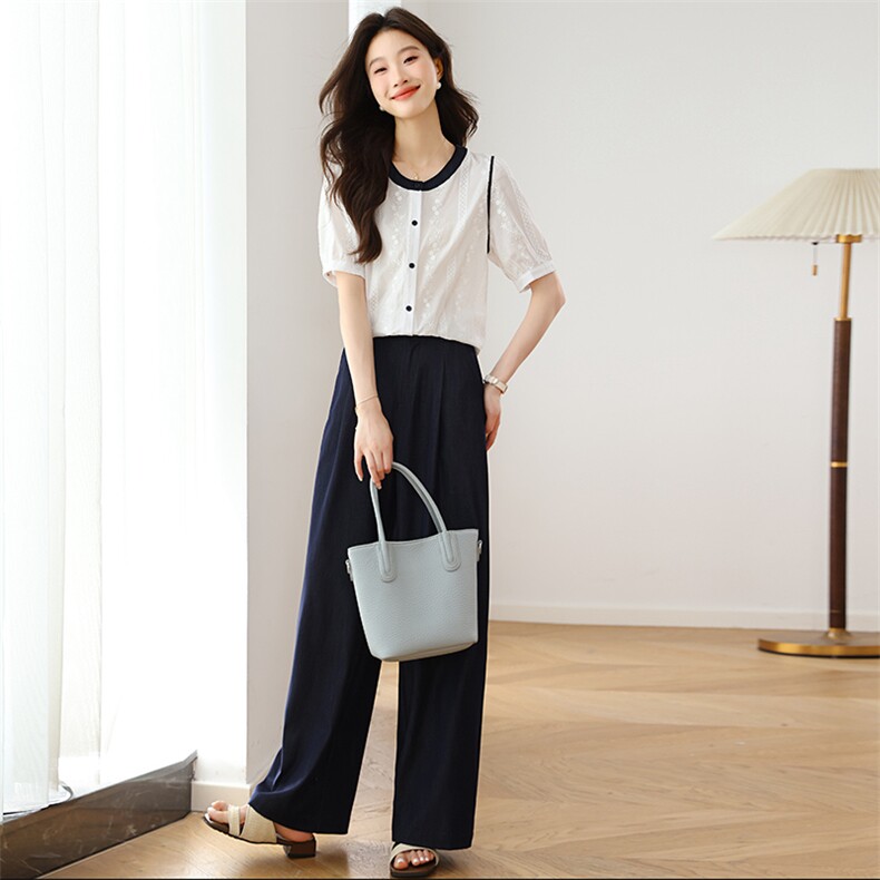 时尚套装女装2025夏季新款时尚拼接撞色薄款中袖T恤窄版阔腿裤潮，女装套装/套裙，婷思杰（原婷想服饰）