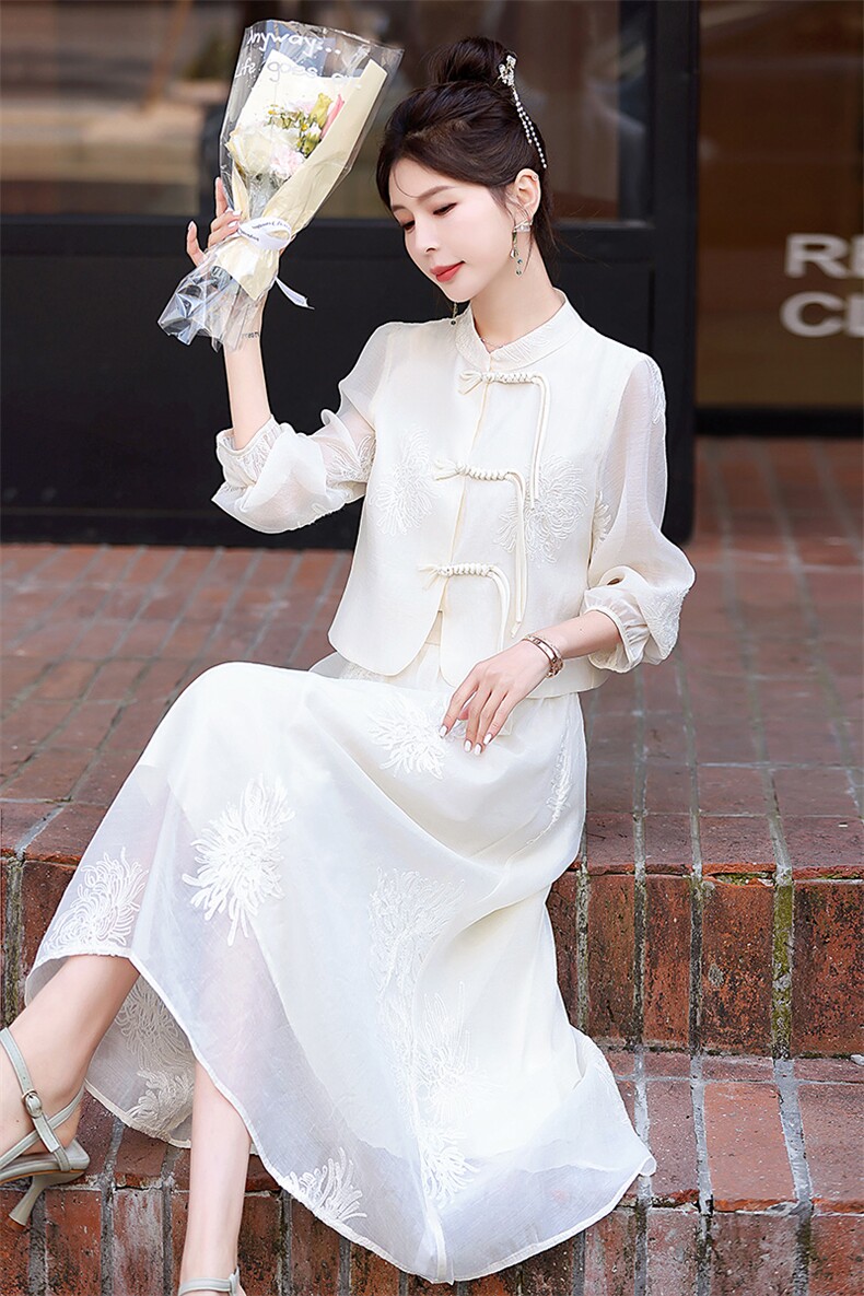 【现货】绣花连衣裙两件套2024夏季新款气质优雅裙子,女装连衣裙,C位