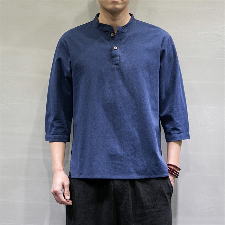 春夏风宽松大码棉麻七分短袖男汉服t恤DSA008/T064/P45,男装T恤,电商A008