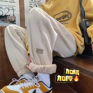 男加绒冬季新款潮牌宽松束脚运动卫裤男款加厚休闲长裤MK462 P37图片