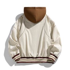 假两件连帽棒球服春季宽松复古明线刺绣潮流外套XZ309 JK8006 P95图片