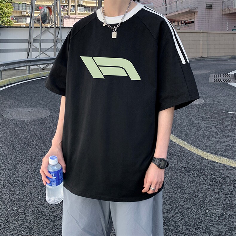 夏季美式高街重磅纯棉三条杠织带撞色男女短袖T恤ZD632-特P30,男装T恤,电商A486-1