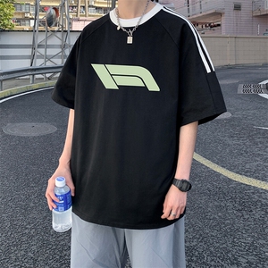 夏季美式高街重磅纯棉三条杠织带撞色男女短袖T恤ZD632-特P30图片