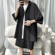 TZ62627/P55弹力短袖衬衣套装男港风夏款港风衬衫短裤两件套控88，男装休闲套装，电商A141