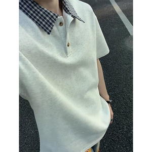 假两件格子拼接T恤夏季美式潮牌短袖POLO衫翻领上衣T3640-特价P29图片