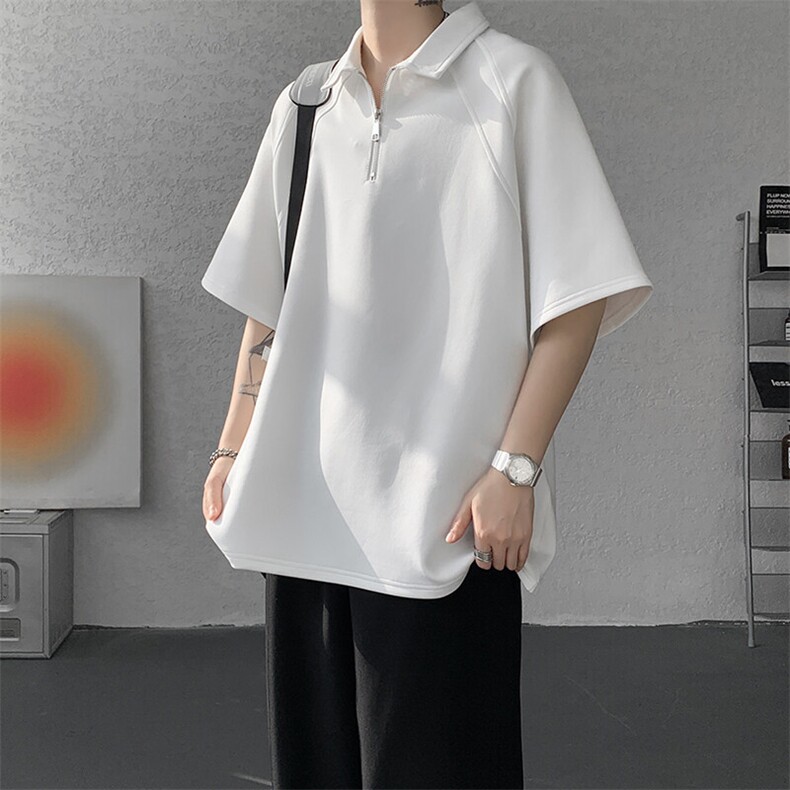 8XL-M半拉链t恤短袖POLO衫男款夏季美式翻领宽松大码半袖DT008P45,男装T恤,电商B312