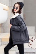 2021冬季新款时尚印花羊羔毛拼接翻领加绒内里保暖舒适派克服，女装派克服，菡迪欧娜