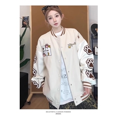 W10588-P70网图现货美式复古粉色毛巾绣棒球服夹克外套，男装夹克，星座1608