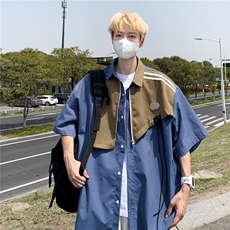 假两件衬衫男短袖韩版潮流帅气2026夏季新款ins宽松外套CY280-P41，男装T恤，星座412
