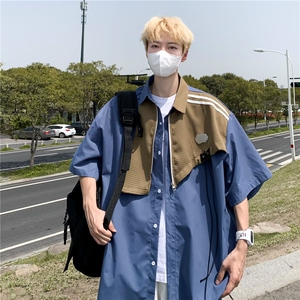 假两件衬衫男短袖韩版潮流帅气2026夏季新款ins宽松外套CY280-P41图片