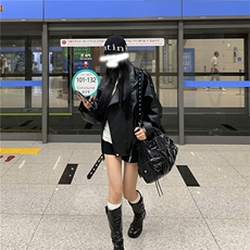 网图直播荔枝纹蛋白皮【伯明翰黑武士】外套JK501-P108，女装短外套，星座1213
