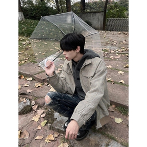 【有货】JK366CC-特P78千鸟格哈灵顿毛呢外套男短款立领夹克,毛呢超长大衣里面搭配图片