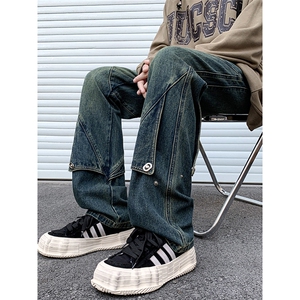 B221 美式ins高街暗黑拼接直筒工装牛仔裤 LK24147-P70  控98图片