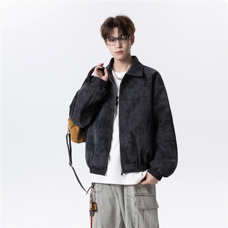 秋冬钢印扎染皮夹克外套男D309B-JK01-P90控128,男装夹克,电商D309B