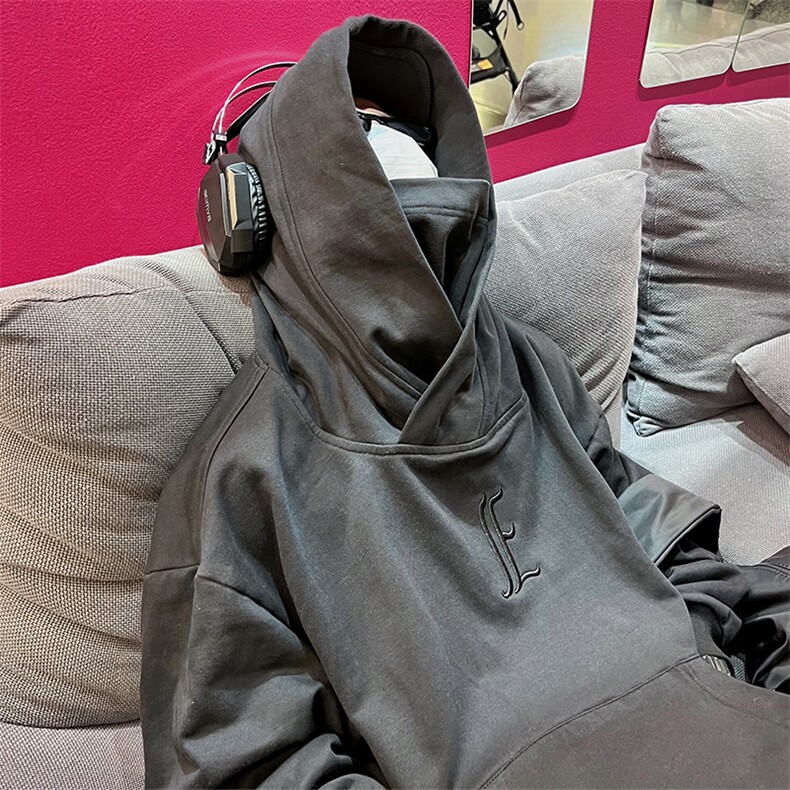 23高街套头社恐风刺绣连帽卫衣情侣男女WY023-P55加绒65，男装卫衣，电商A021