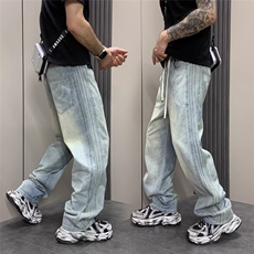 1506-1/GK8350/P52牛仔裤男直筒刮烂宽松坠感ins潮复古阔腿裤，男装牛仔裤，星座1506A