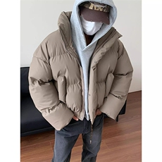 现货5W件冬季三防重磅硬挺boxy短款羽绒立领PU皮棉衣外套加厚棉服，男装棉衣，电商A486-1