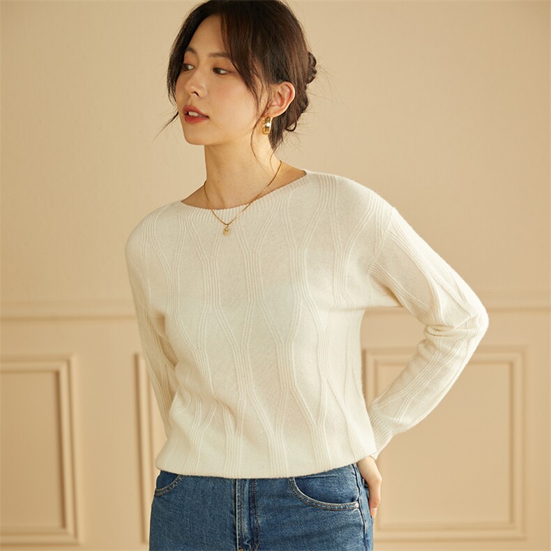 山羊绒圆领菱形格羊绒衫女短款纯色羊绒衫，女装羊绒衫，绒美人羊绒