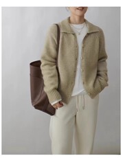 2025年秋季通勤单件长袖开衫圆领时尚百搭系扣，女装针织衫/毛衣，德聚羊绒