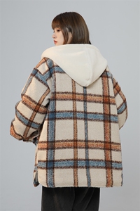 现货格子加厚棉服中性风长款连帽  225-2-20901-P135图片