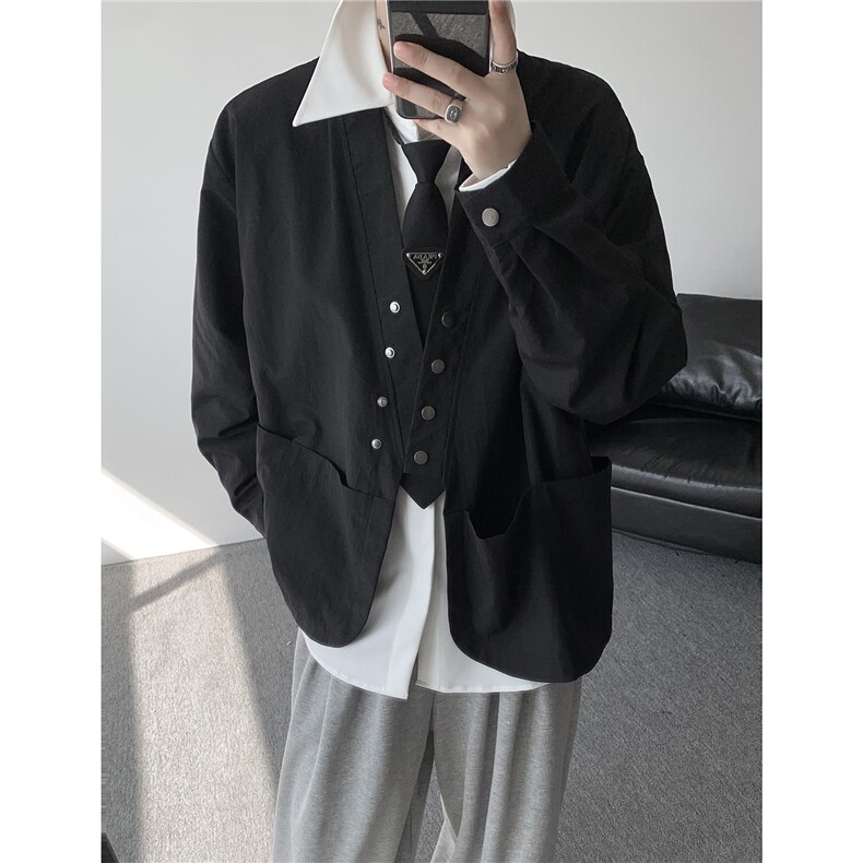 现货CS1161-p55新款高品质小众叠穿开衫大码衬衫上衣外套,男装衬衫,电商A059