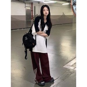 Q125/P38 学院风短袖T恤男女夏撞色拼接polo衫体恤圆领重磅情侣图片