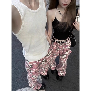 【有货】DA136-批58夏季新款嘻哈粉迷彩街头直筒宽松男女工装裤图片