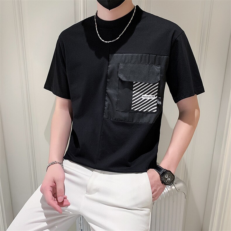 2025新款夏季短袖T恤男设计感潮流口袋纯棉体恤A313-1-67031-P45,男装T恤,电商A313-1